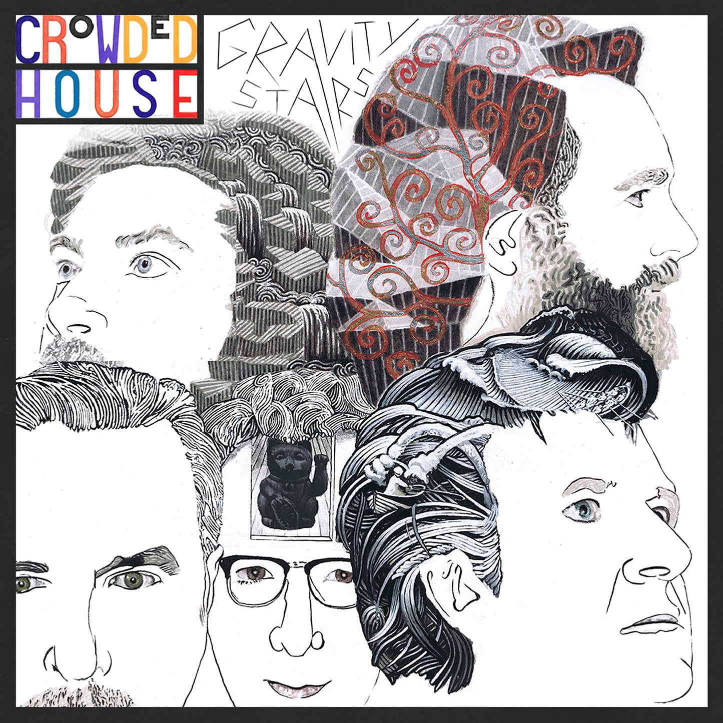Album cover featuring stylized line-art portraits of five men with intricate, patterned hair.