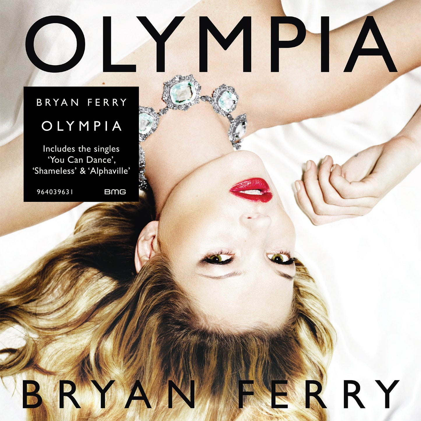 Bryan Ferry’s “Olympia” CD cover: woman with red lips and jewelry.