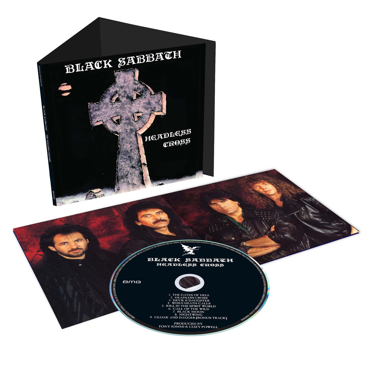 Black Sabbath “Headless Cross” 2024 remastered CD packaging with band image.