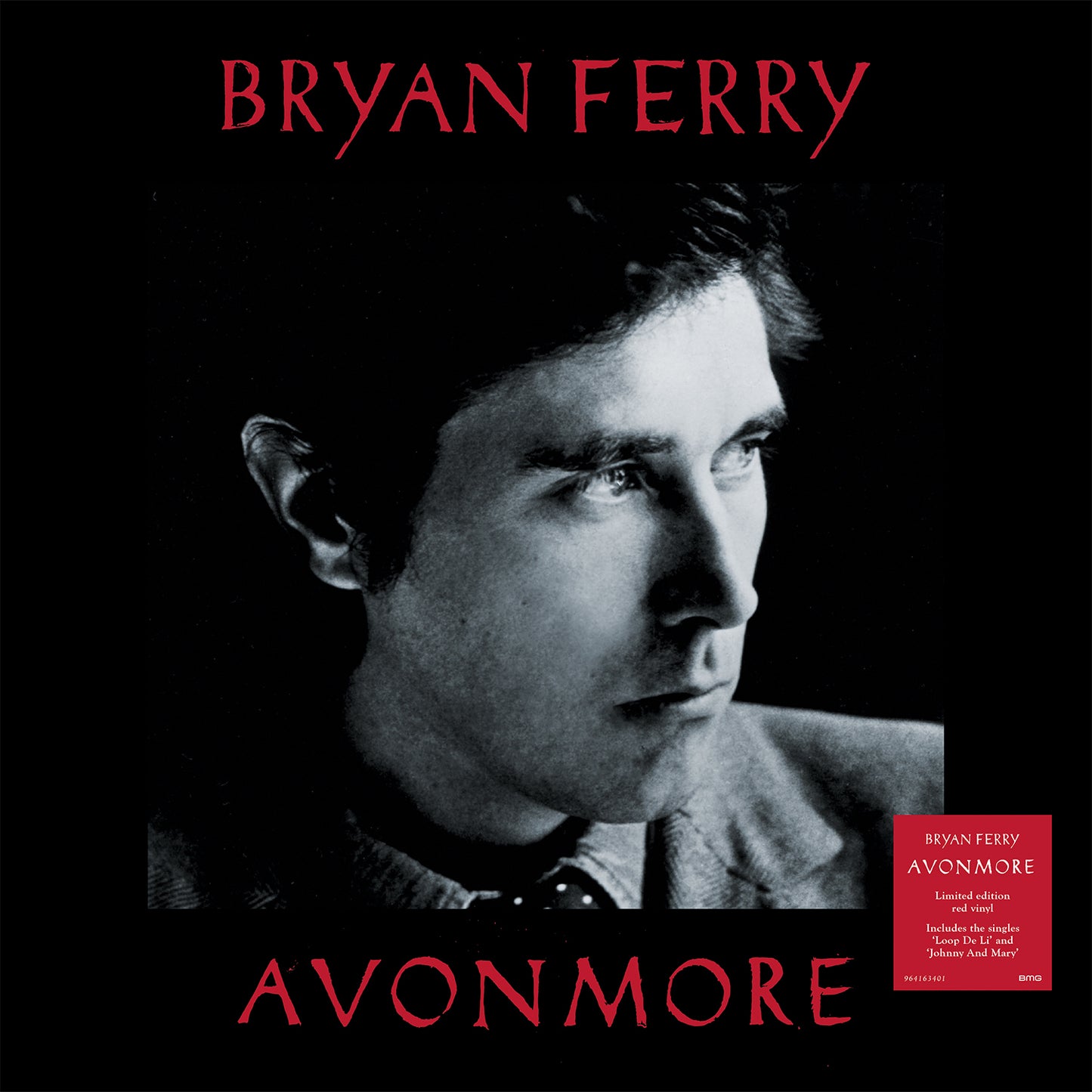 Bryan Ferry album cover, “Avonmore,” featuring a black and white portrait.