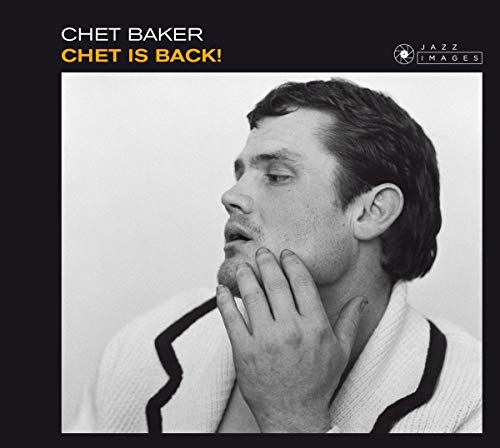 Black and white portrait of jazz musician Chet Baker, album cover.