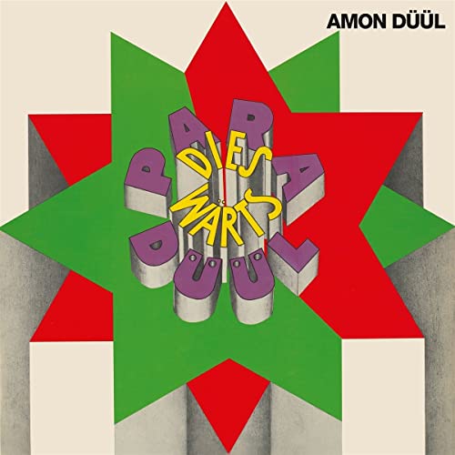 Amon Düül album cover: geometric starburst with bold, layered text.