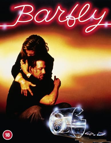 Barfly Blu-ray cover: man and woman embrace, broken glass below.