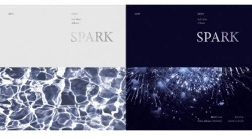 JBJ95 “Spark” CD album covers, showing abstract white and blue designs.