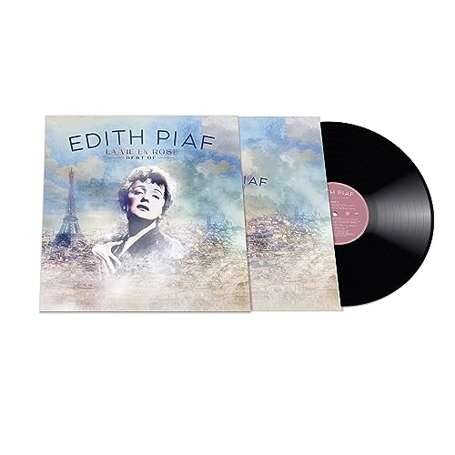 Edith Piaf vinyl record with cover featuring her portrait and the Eiffel Tower.