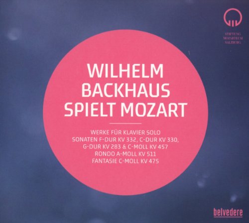 CD cover for Wilhelm Backhaus playing Mozart, red circle on purple.