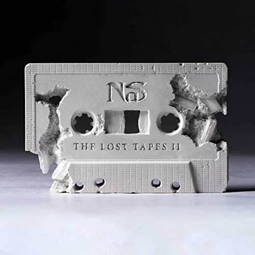Gray, broken cassette tape with "Nas - The Lost Tapes 2" text.