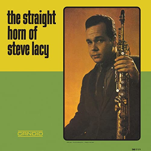 Steve Lacy holding a saxophone on album cover with yellow and green background.