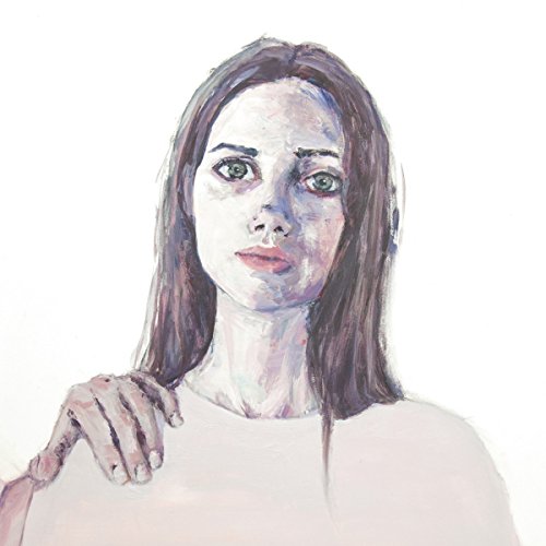 Painted portrait of a woman with long brown hair, looking directly at viewer.