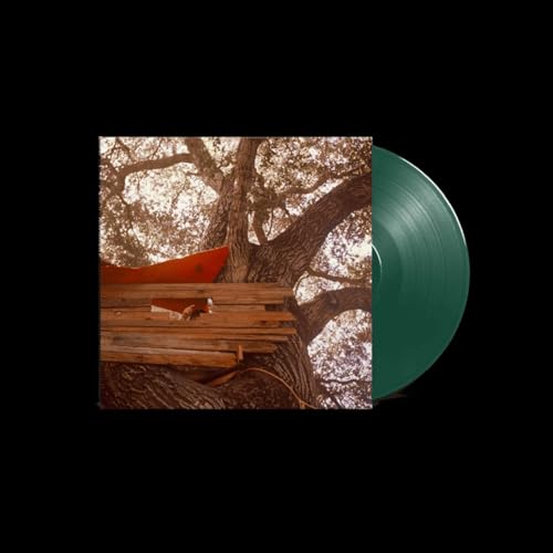 Vinyl record with album art depicting a treehouse and green disc edge.