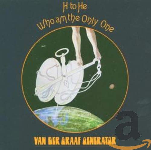 CD cover with legs standing on a futuristic, white machine over Earth.
