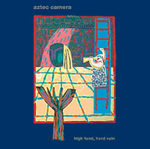 Album cover for “High Land, Hard Rain” with abstract, colorful artwork.