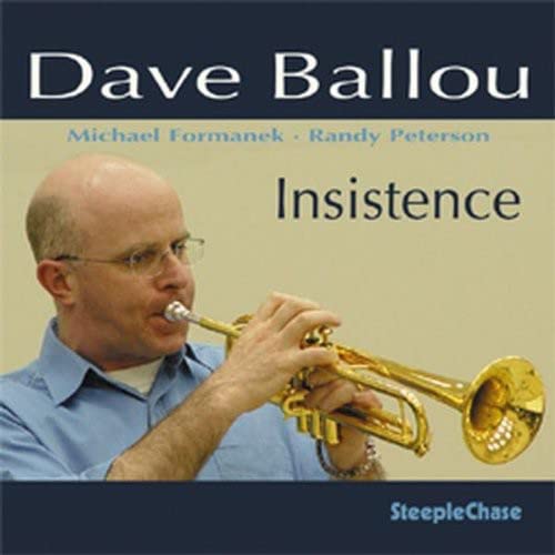 Dave Ballou playing a golden trumpet on the album cover "Insistence".