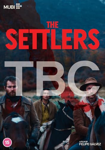 DVD cover for "The Settlers" featuring three people on horseback.