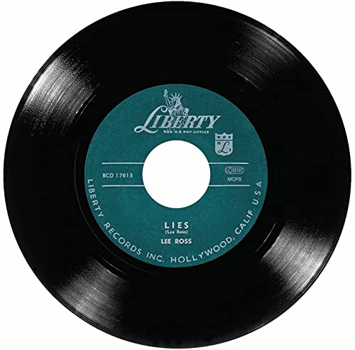 Black vinyl record with a teal label featuring “Lies” by Lee Ross.