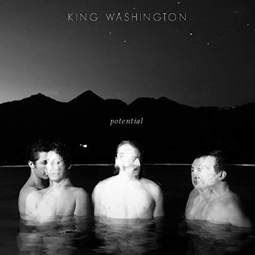 Black and white album cover featuring four people submerged in water.