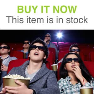 People wearing 3D glasses watch a movie in a red theater.
