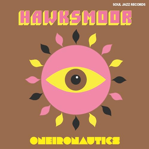 Hawksmoor āOneironauticsā CD cover: pink sun with eye, brown background.