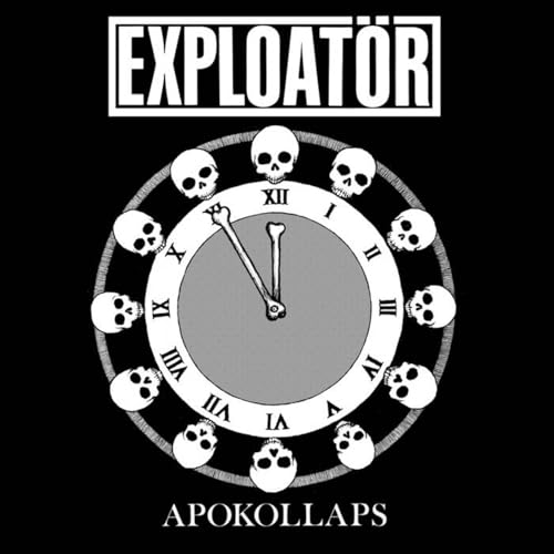 Black and white album cover with skulls surrounding a clock face.