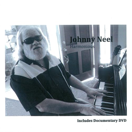 Johnny Neel at a piano, album cover for "Harmonious" CD.