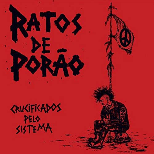 Red album cover with black punk-style art of a figure and text.