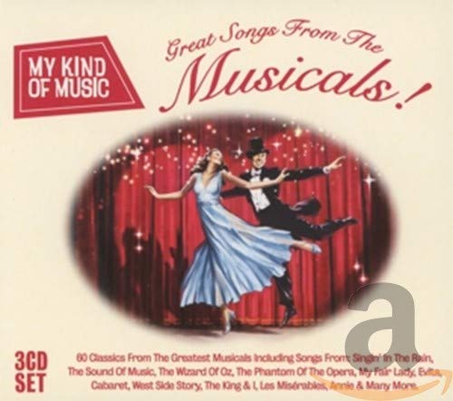 A couple dancing in front of red curtains on a My Kind Of Music CD.