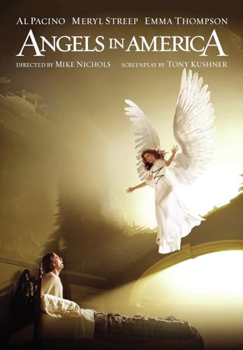 DVD cover for "Angels in America" featuring an angel and a man in bed.