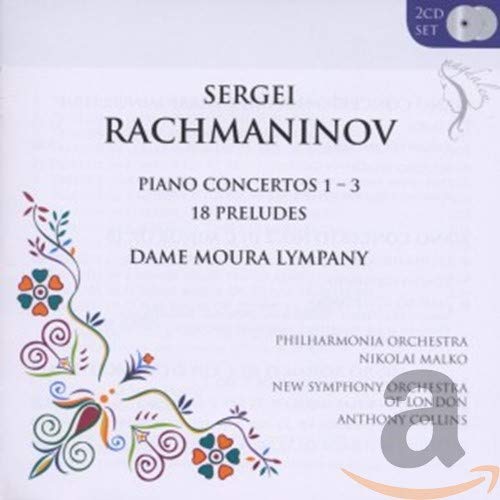 CD case for Rachmaninov piano concertos performed by Lympany, Malko, and Collins.