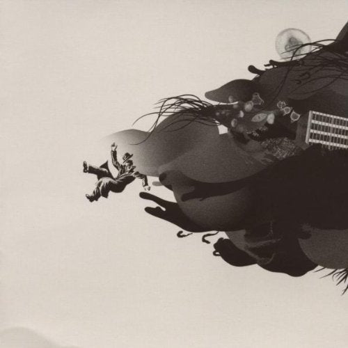 Black and white album cover with a falling figure and abstract shapes.