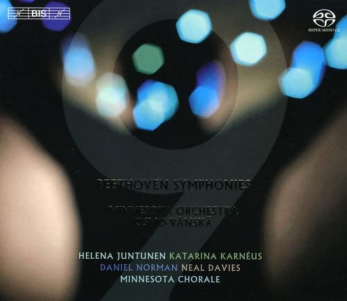 CD cover for Beethoven’s Symphony No. 9, featuring abstract blue lights.