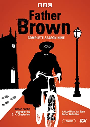 Father Brown" Season Nine DVD cover with silhouette of a priest on a bicycle.