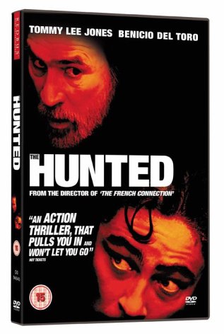 DVD cover for "The Hunted" featuring Tommy Lee Jones and Benicio del Toro.