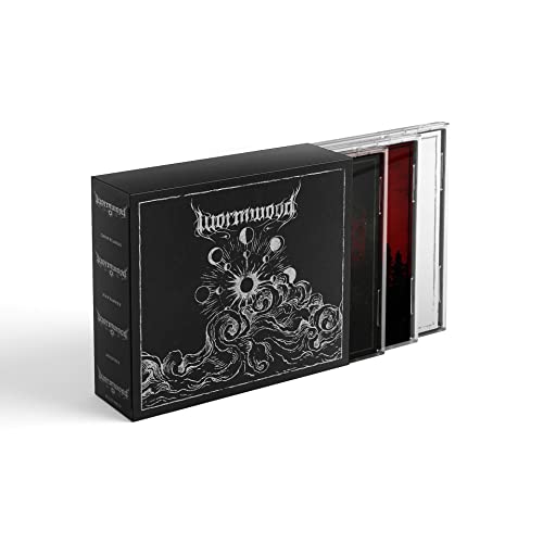 Black Wormwood 3-CD box set with ornate white artwork, partially open.