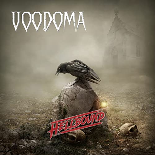 Dark album cover featuring a raven, skulls, and a distant, ruined church.