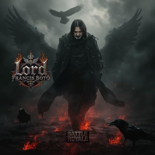 Dark album cover featuring a man with large wings and ravens.