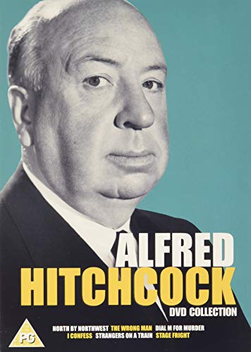 Alfred Hitchcock DVD collection cover featuring a portrait of the director on blue background.