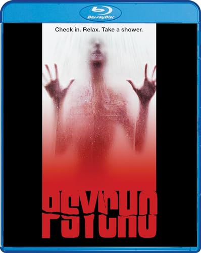 Blu-ray cover for "Psycho" featuring a shadowy figure and red text.