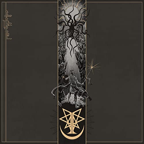 Dark album cover with a figure, tentacles, and a crescent moon.