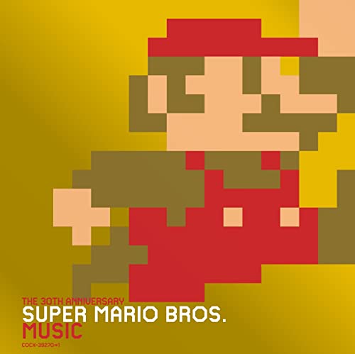 Pixelated Mario from Super Mario Bros. on a yellow background.