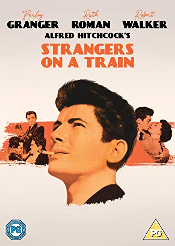 Strangers on a Train" DVD cover featuring Farley Granger and Ruth Roman.