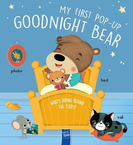 Pop-up book cover featuring a brown bear and kitten, with interactive flaps.