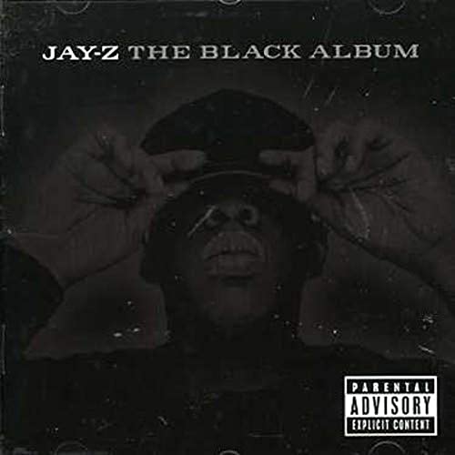 Jay-Z’s “The Black Album” CD cover with a shadowy figure and hat.