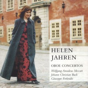 CD cover featuring Helen Jahren, an oboist, in front of a building.