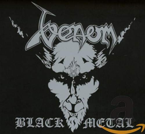 Venom “Black Metal” CD cover: demonic face with band logo.