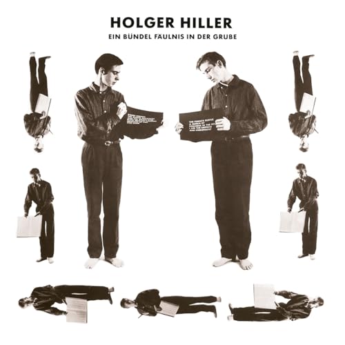 Black and white album cover featuring multiple images of a man reading.
