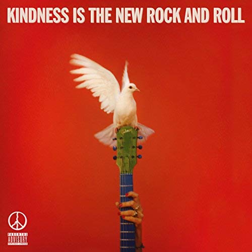 Red album cover featuring a white dove perched on a blue guitar neck.