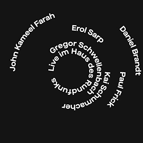 Black CD cover with white text arranged in a circular pattern.