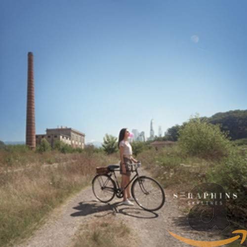 CD cover: woman with bicycle near industrial buildings and hills.