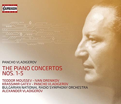 CD cover featuring a black and white portrait of composer Pancho Vladigerov.