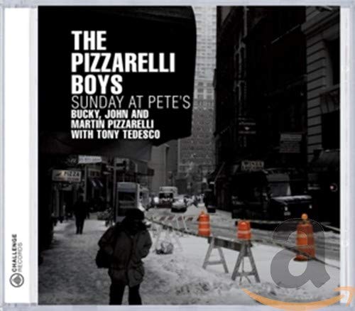 CD cover for “The Pizzarelli Boys - Sunday at Pete’s” with city scene.